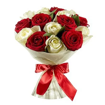 Bouquet of 15 Red and White Roses
