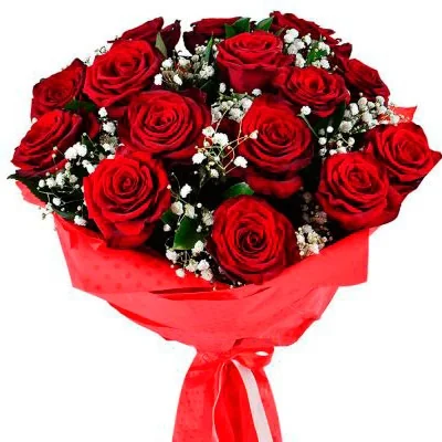 Bouquet of 15 Red Roses with Baby's Breath